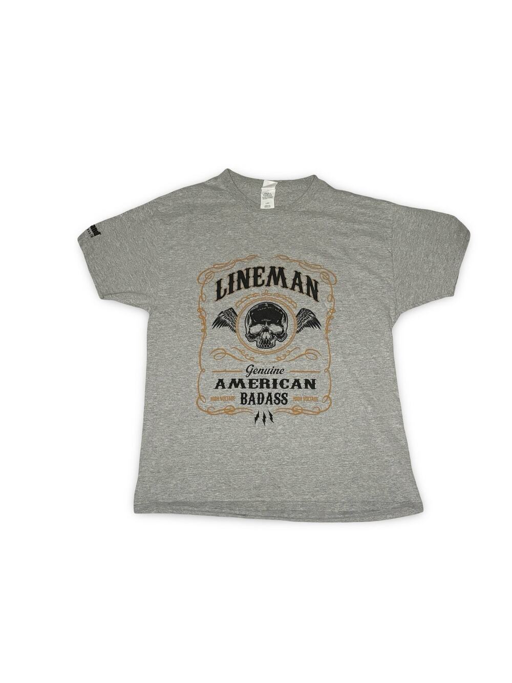 Lineman Genuine American Badass Graphic T-Shirt – Gray (Men Size L)